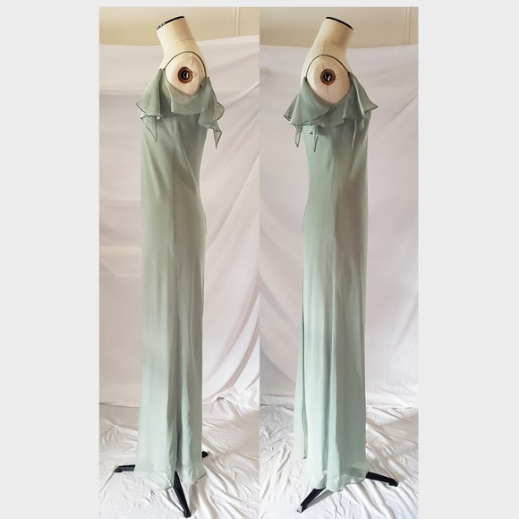 SALE Sage Green sheath gown prom bridesmaid dress 8P - Picture 3 of 9